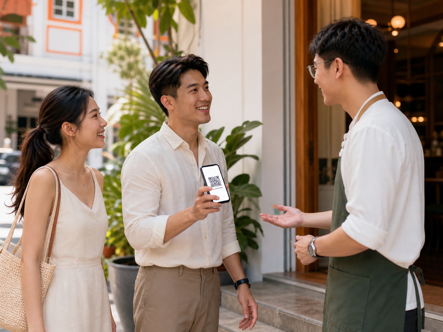 Customer redeeming a voucher at a Singapore restaurant